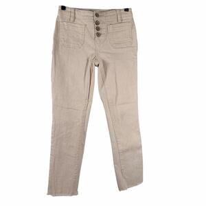 Oat Mid Rise Straight Leg Ankle Jeans Stretch Raw Hem Cotton Blend Womens Sz 25